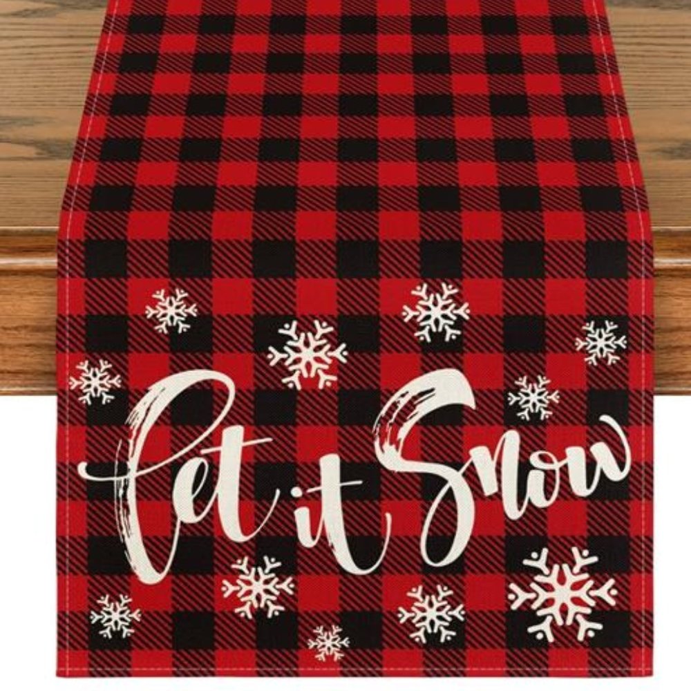 Christmas Table Runner Red Decorative Cloth Plaid Decor Holiday Party Decoration